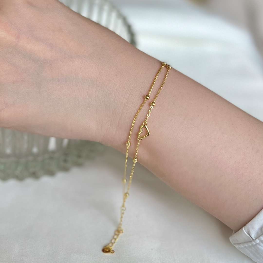 [OAK JURI]Dainty Double Layer Love Heart Bracelet
