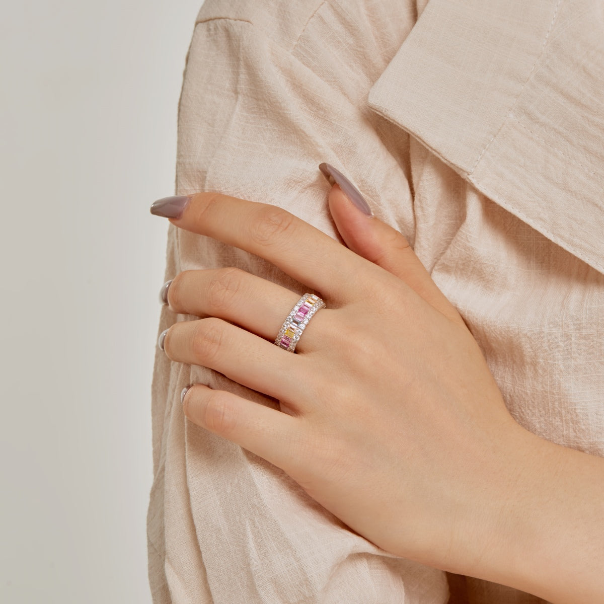 [OAK JURI]Dainty Colorful Radiant Cut Daily Ring