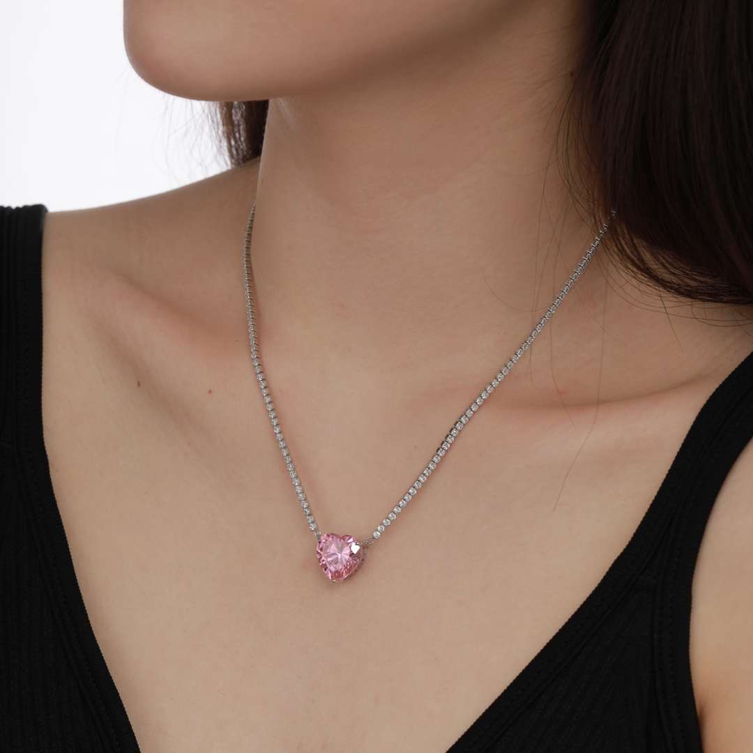 [OAK JURI]8.0 Carat Versatile Colorful Sweet Heart-Shaped Tennis Necklace