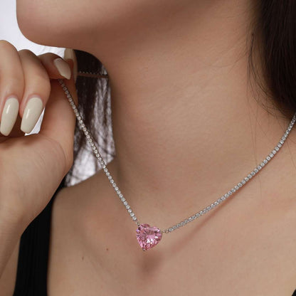 [OAK JURI]8.0 Carat Versatile Colorful Sweet Heart-Shaped Tennis Necklace