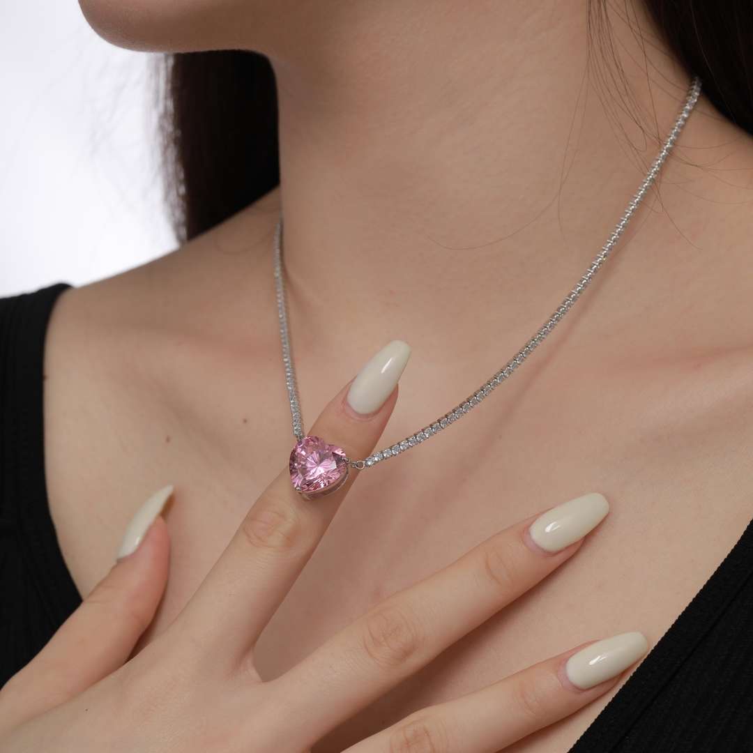 [OAK JURI]8.0 Carat Versatile Colorful Sweet Heart-Shaped Tennis Necklace