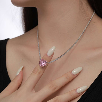 [OAK JURI]8.0 Carat Versatile Colorful Sweet Heart-Shaped Tennis Necklace