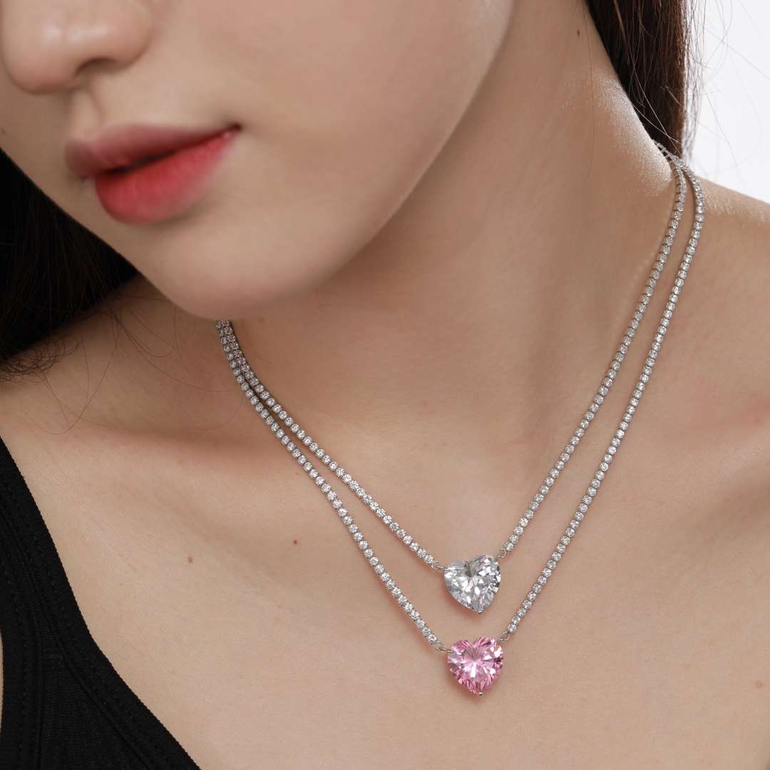 [OAK JURI]8.0 Carat Versatile Colorful Sweet Heart-Shaped Tennis Necklace
