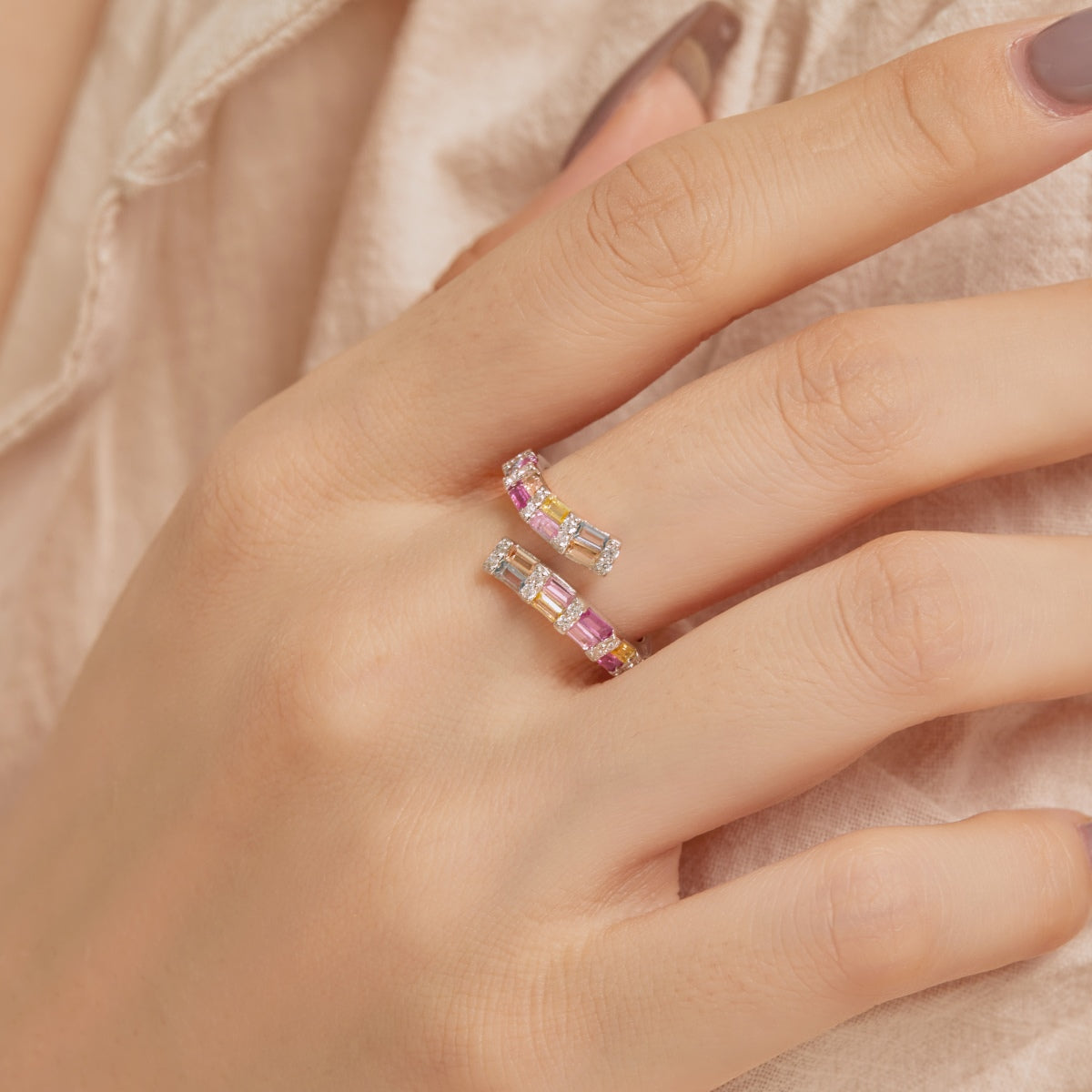 [OAK JURI]Charming Colorful Radiant Cut Adjustable Daily Ring
