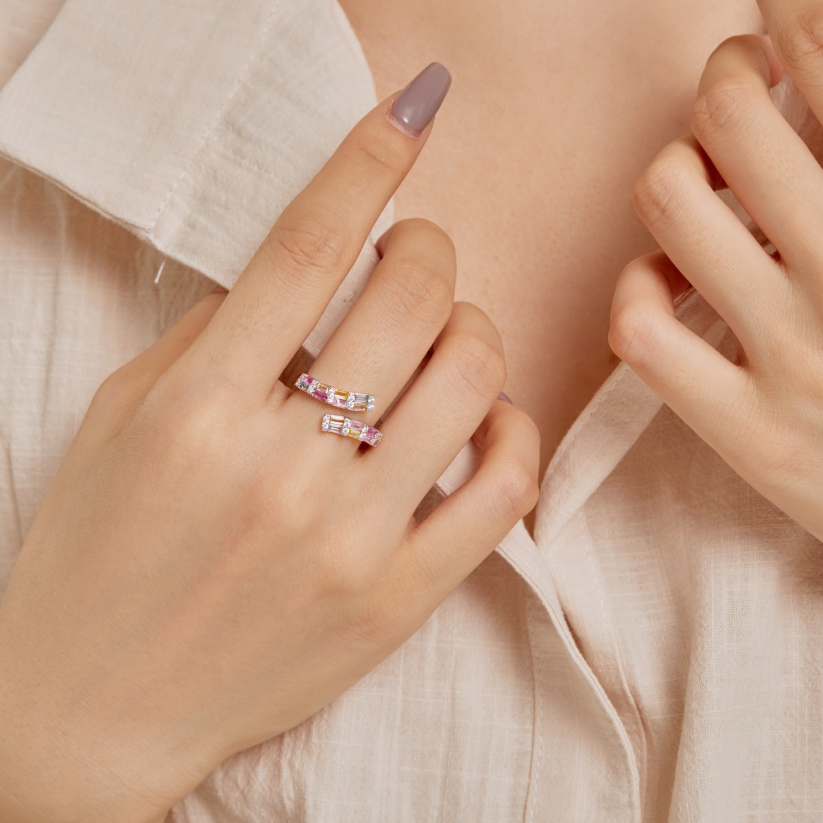 [OAK JURI]Charming Colorful Radiant Cut Adjustable Daily Ring