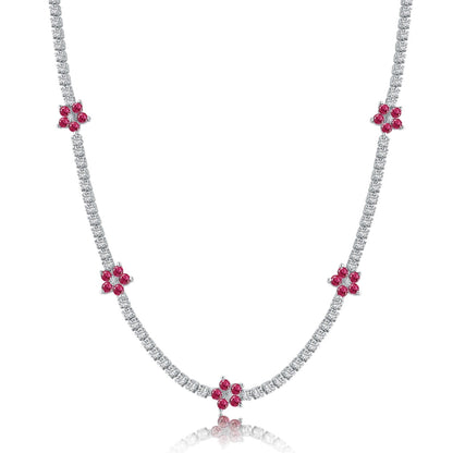 [OAK JURI]Luxurious Colorful Flower Tennis Necklace