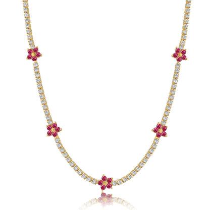 [OAK JURI]Luxurious Colorful Flower Tennis Necklace