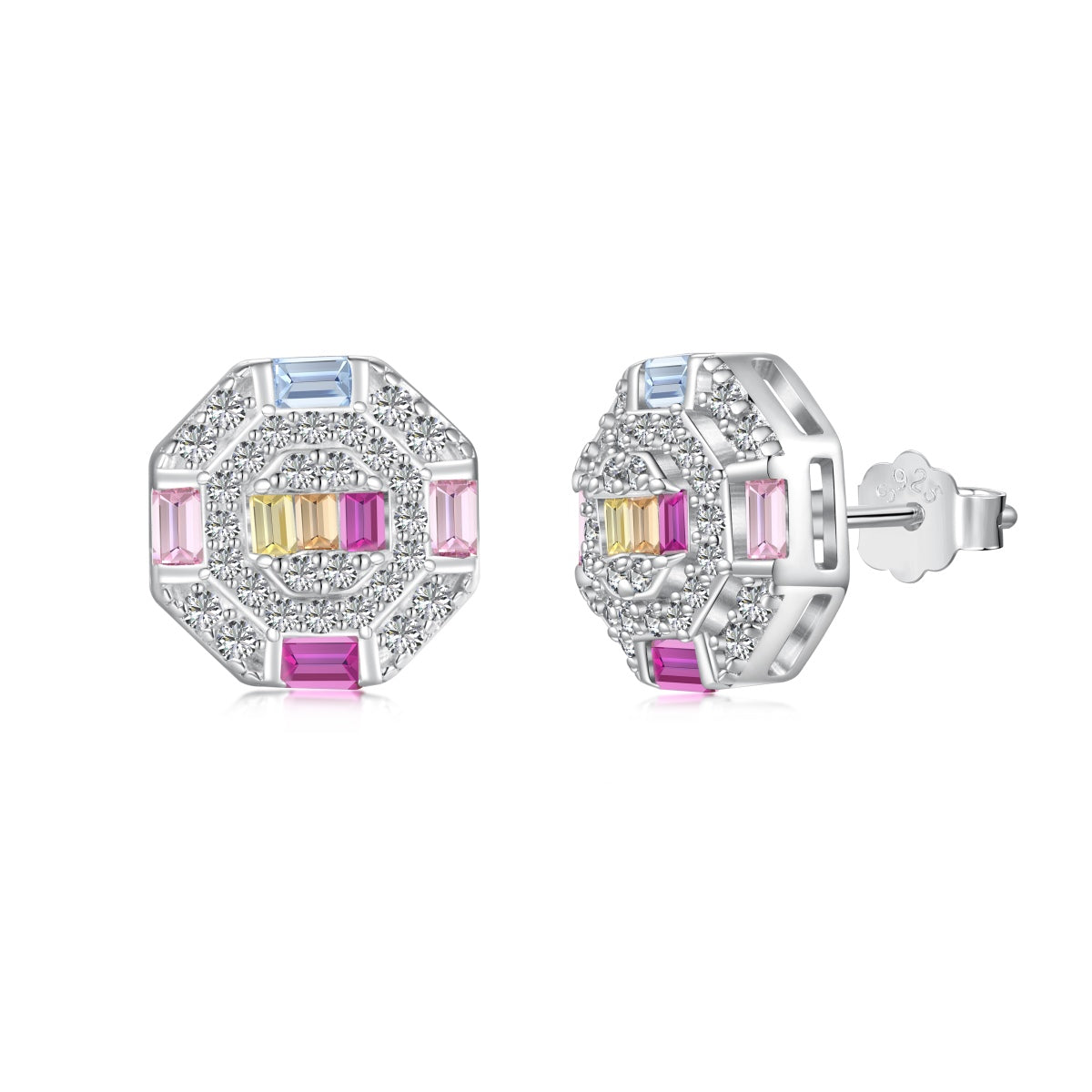 [OAK JURI]Ornate Colorful Octagon Shape Daily Earrings