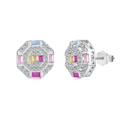 [OAK JURI]Ornate Colorful Octagon Shape Daily Earrings