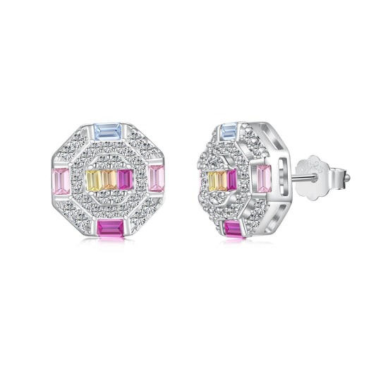 [OAK JURI]Ornate Colorful Octagon Shape Daily Earrings