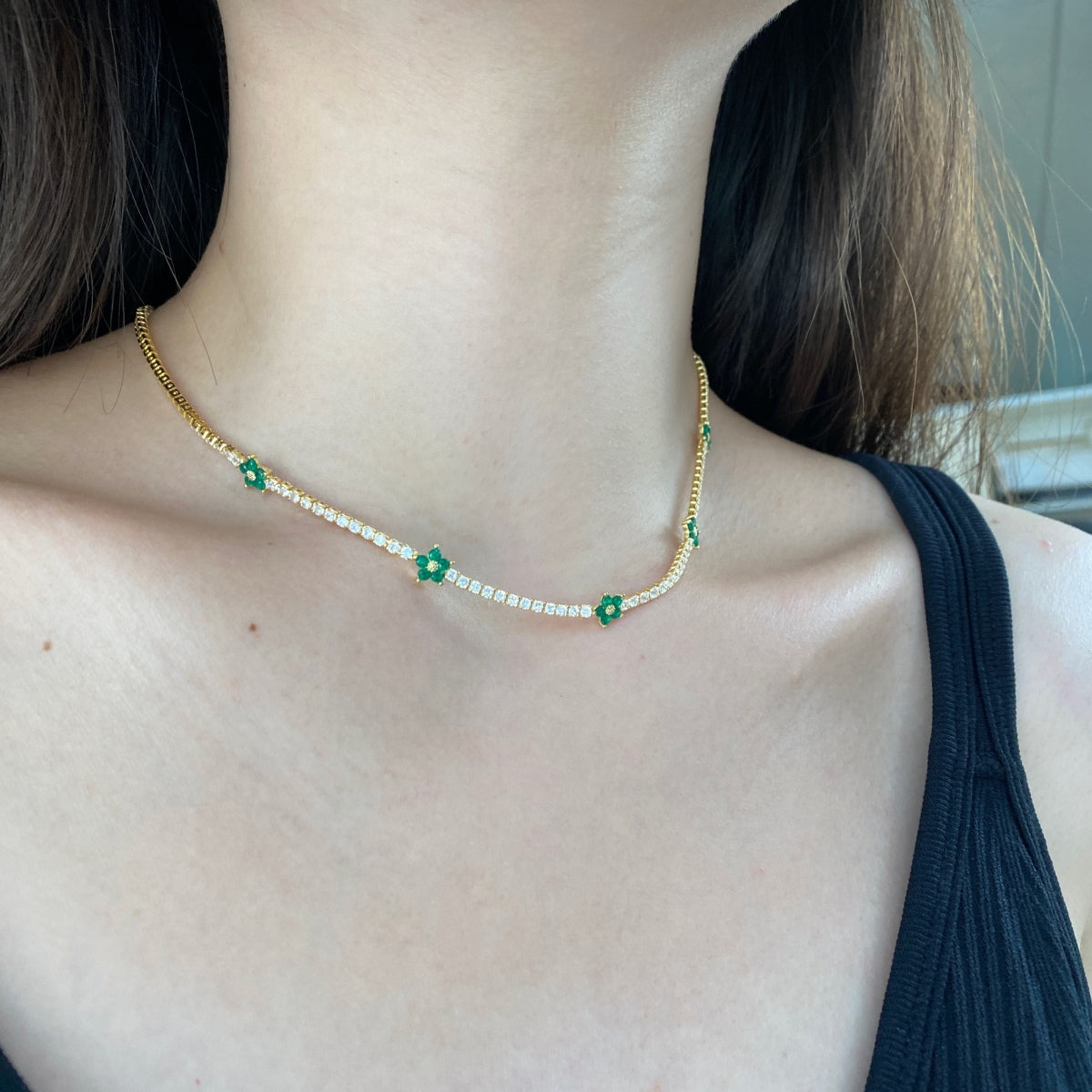 [OAK JURI]Luxurious Colorful Flower Tennis Necklace