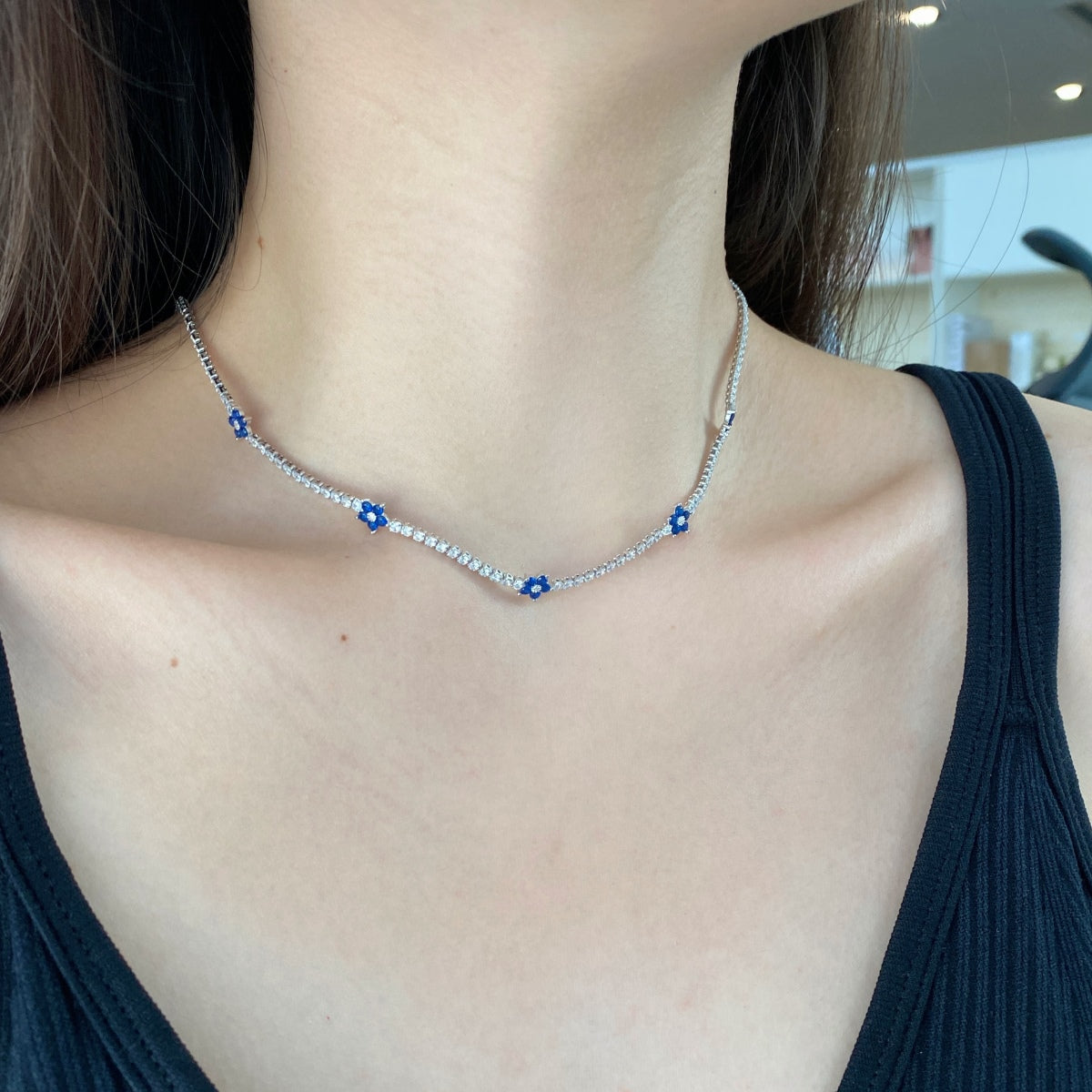 [OAK JURI]Luxurious Colorful Flower Tennis Necklace