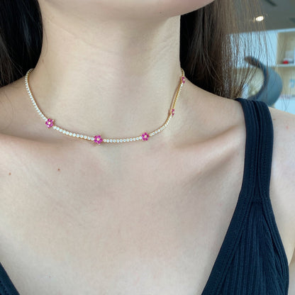[OAK JURI]Luxurious Colorful Flower Tennis Necklace