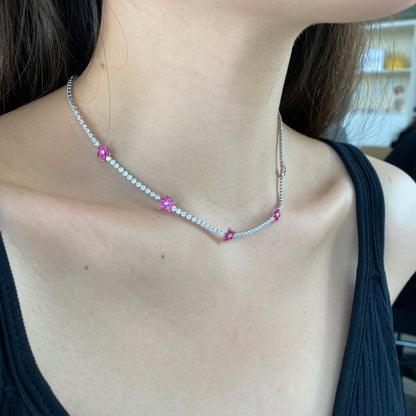 [OAK JURI]Luxurious Colorful Flower Tennis Necklace