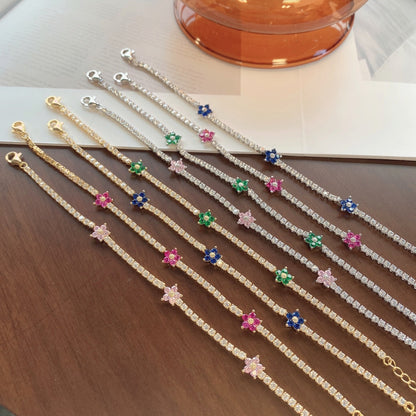 [OAK JURI]Sparkling Flower Shape Tennis Bracelet