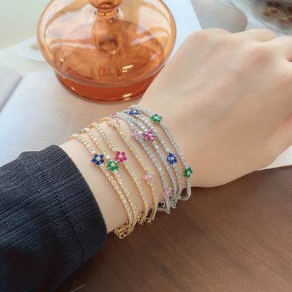 [OAK JURI]Sparkling Flower Shape Tennis Bracelet