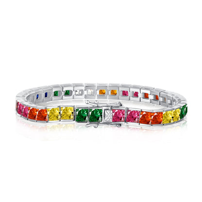 [OAK JURI]Radiant Colorful Princess Cut Tennis Bracelet