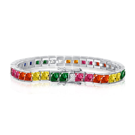 [OAK JURI]Radiant Colorful Princess Cut Tennis Bracelet