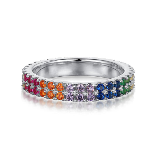 [OAK JURI]Unique Colorful Round Cut Tennis Ring