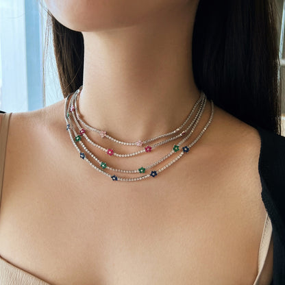 [OAK JURI]Luxurious Colorful Flower Tennis Necklace