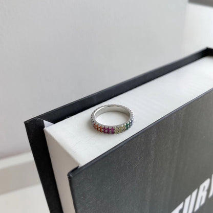 [OAK JURI]Unique Colorful Round Cut Tennis Ring