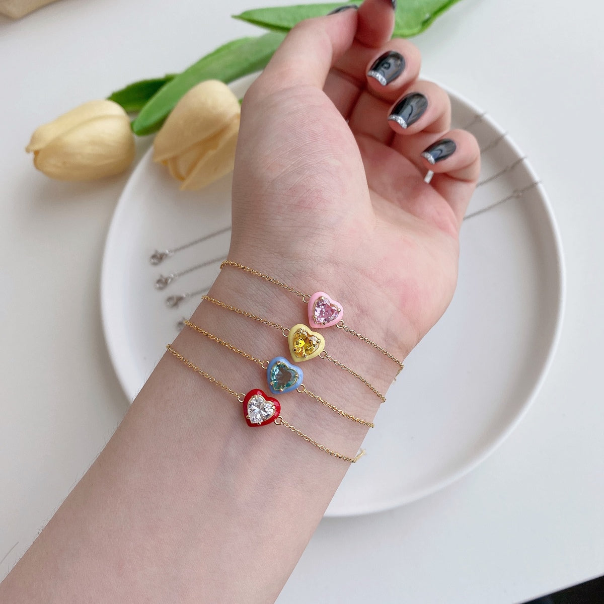 [OAK JURI]Sparkling Romantic Heart Shape Lover Bracelet