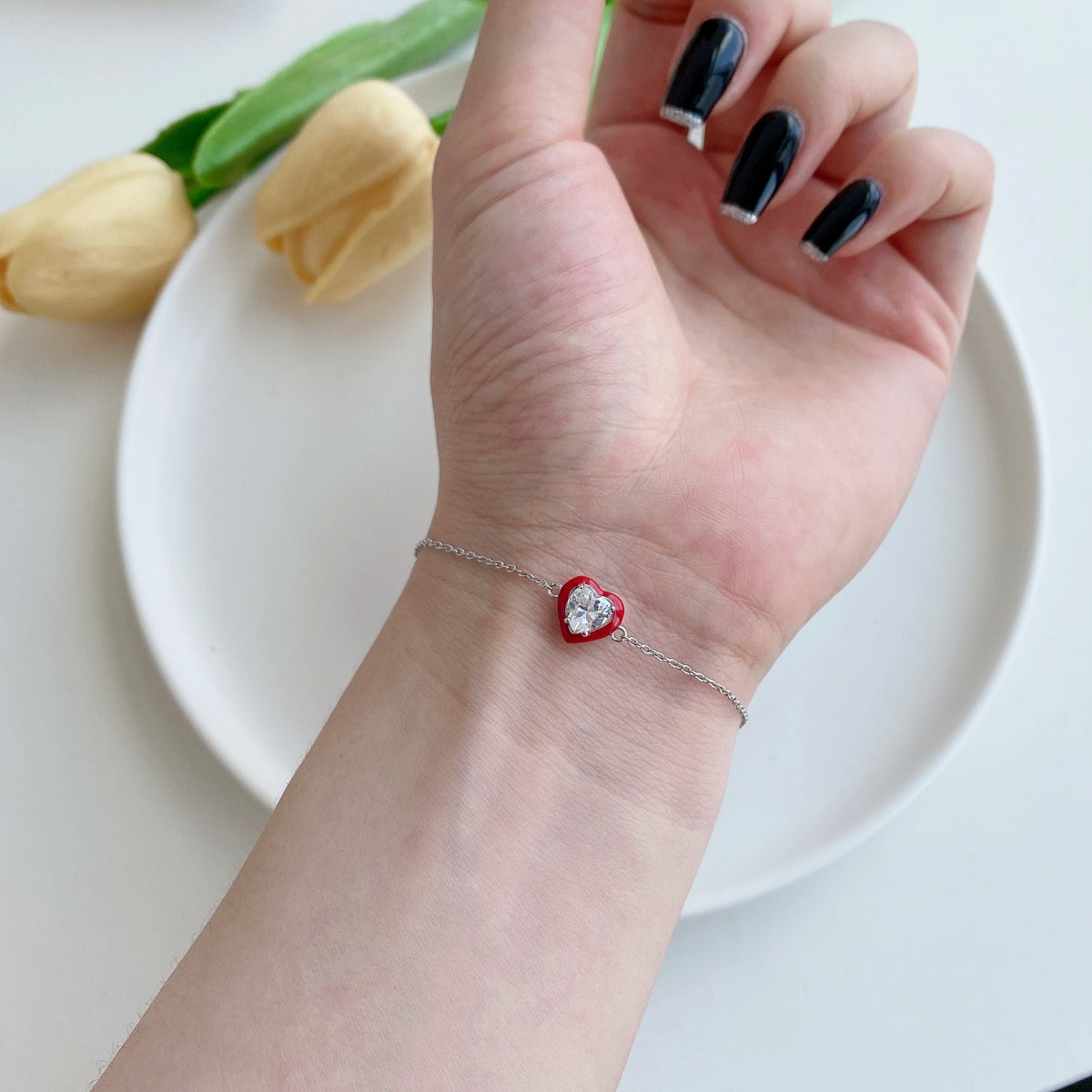 [OAK JURI]Sparkling Romantic Heart Shape Lover Bracelet
