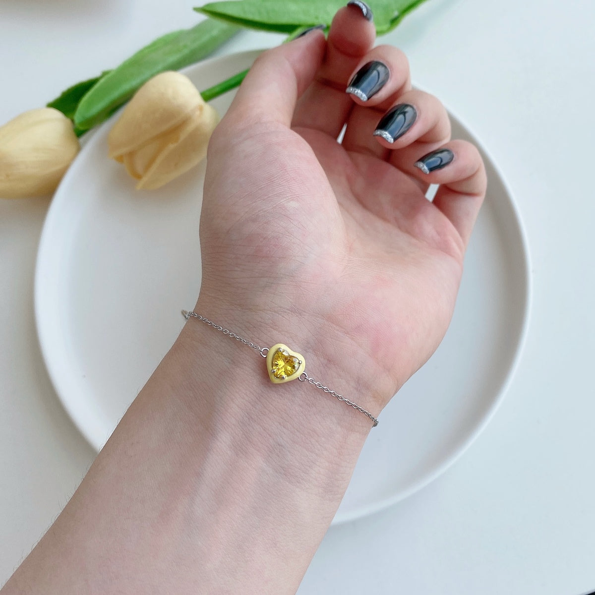 [OAK JURI]Sparkling Romantic Heart Shape Lover Bracelet