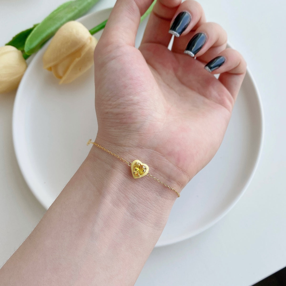 [OAK JURI]Sparkling Romantic Heart Shape Lover Bracelet