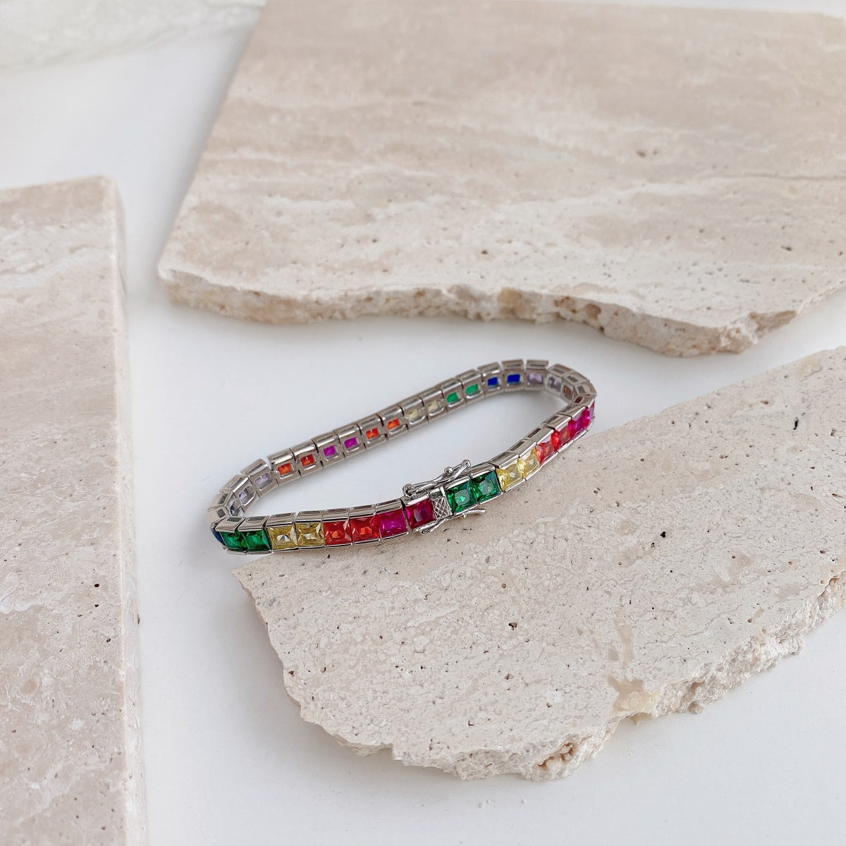 [OAK JURI]Radiant Colorful Princess Cut Tennis Bracelet