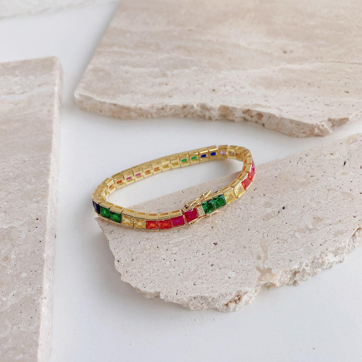 [OAK JURI]Radiant Colorful Princess Cut Tennis Bracelet