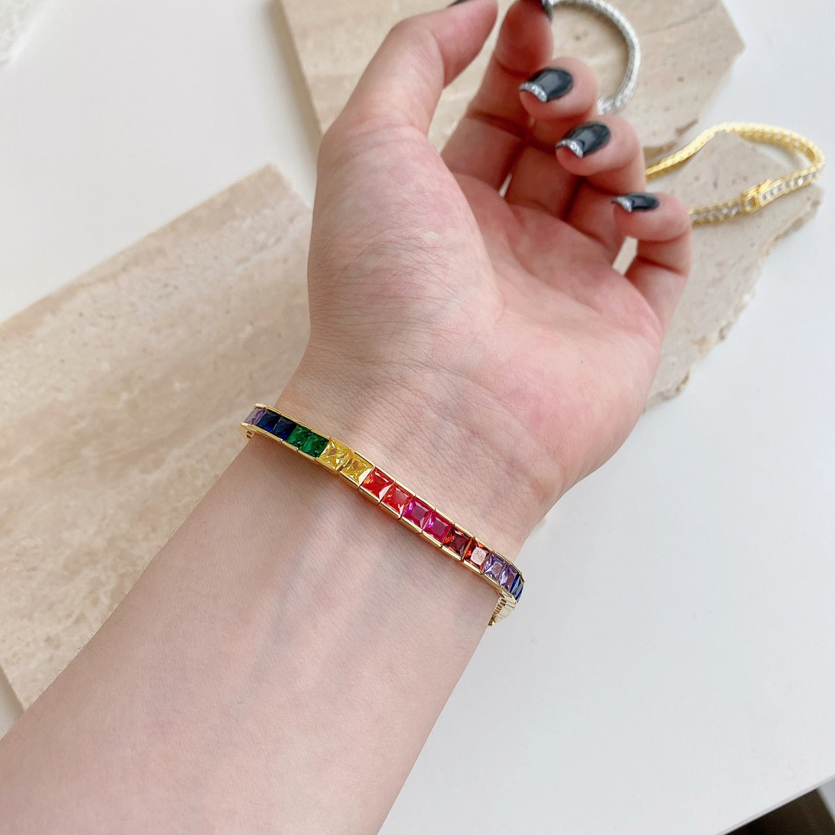 [OAK JURI]Radiant Colorful Princess Cut Tennis Bracelet