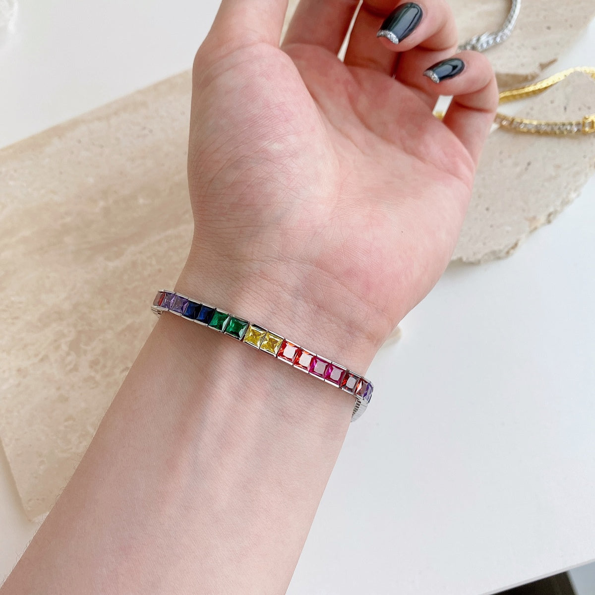 [OAK JURI]Radiant Colorful Princess Cut Tennis Bracelet