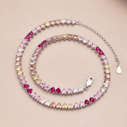[OAK JURI]Sparkling Colorful Full Heart Tennis Necklace