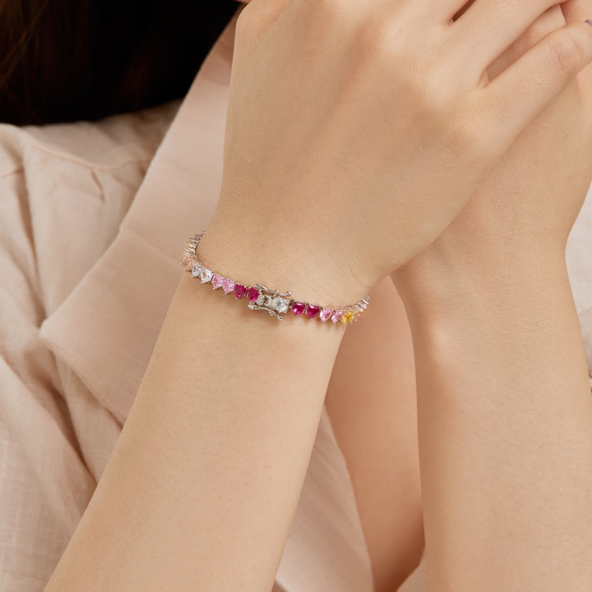 [OAK JURI]Luxurious Colorful Romantic Heart Shape Lover Bracelet