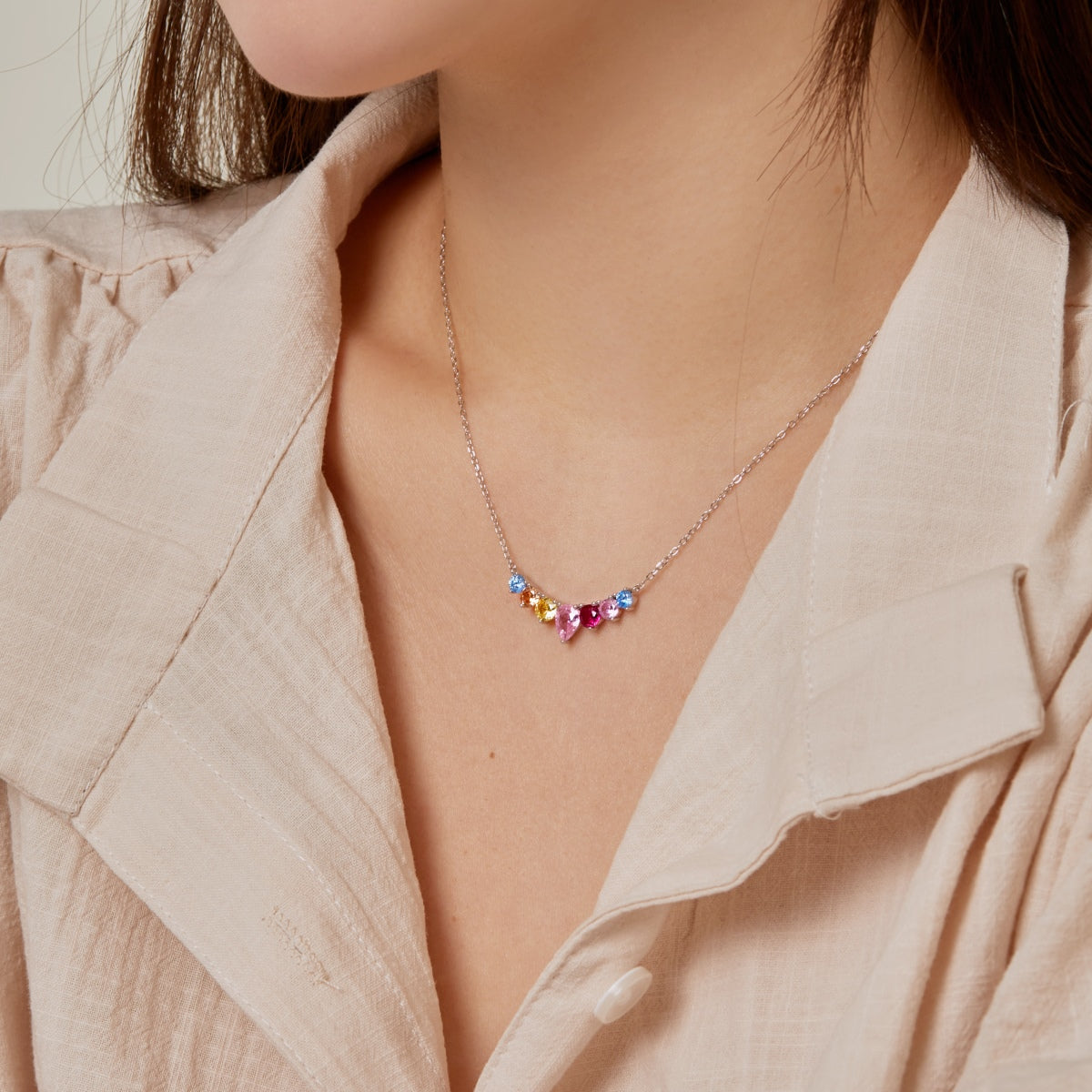 [OAK JURI]Dainty Colorful Heart Necklace