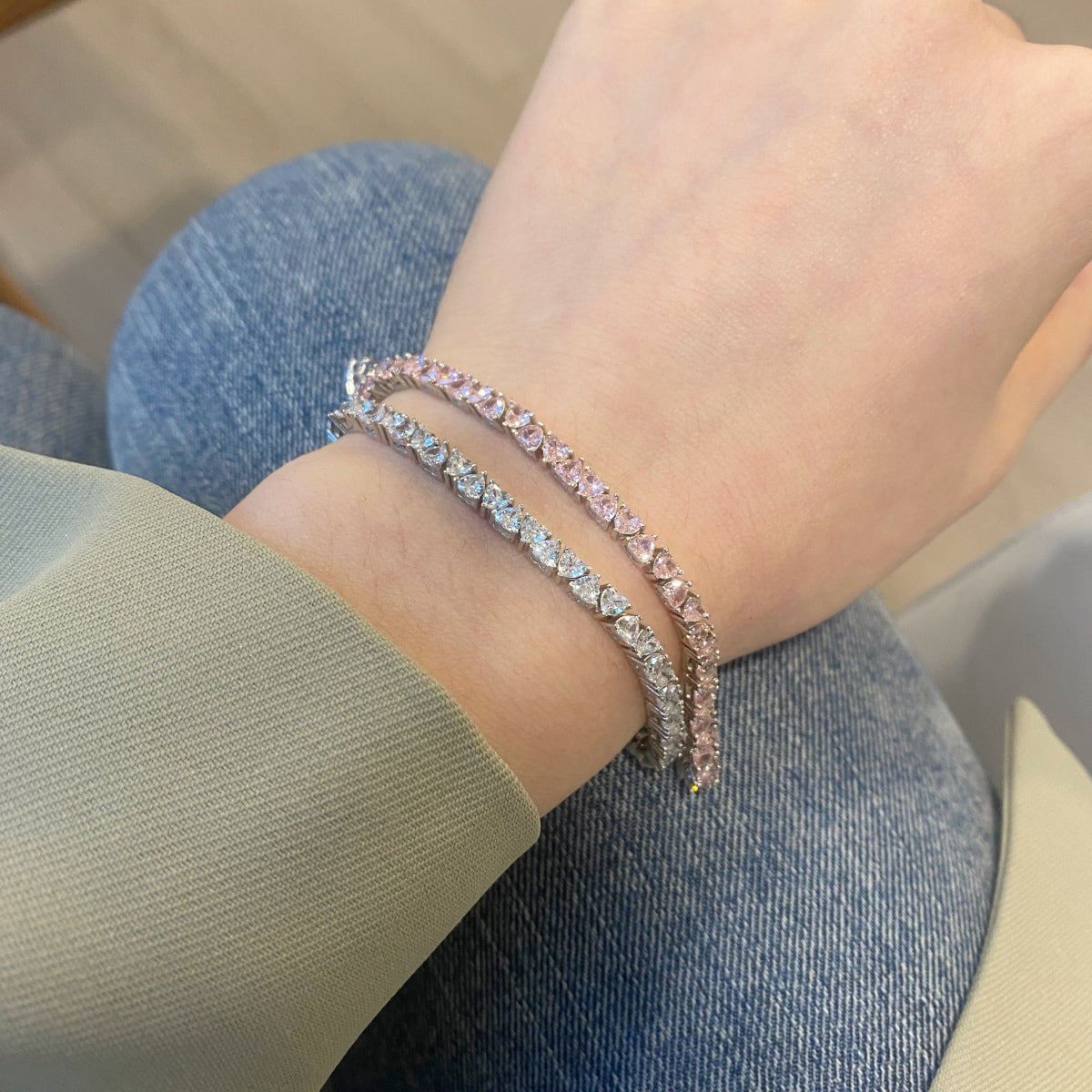[OAK JURI]Dazzling Romantic Heart Shape Lover Bracelet