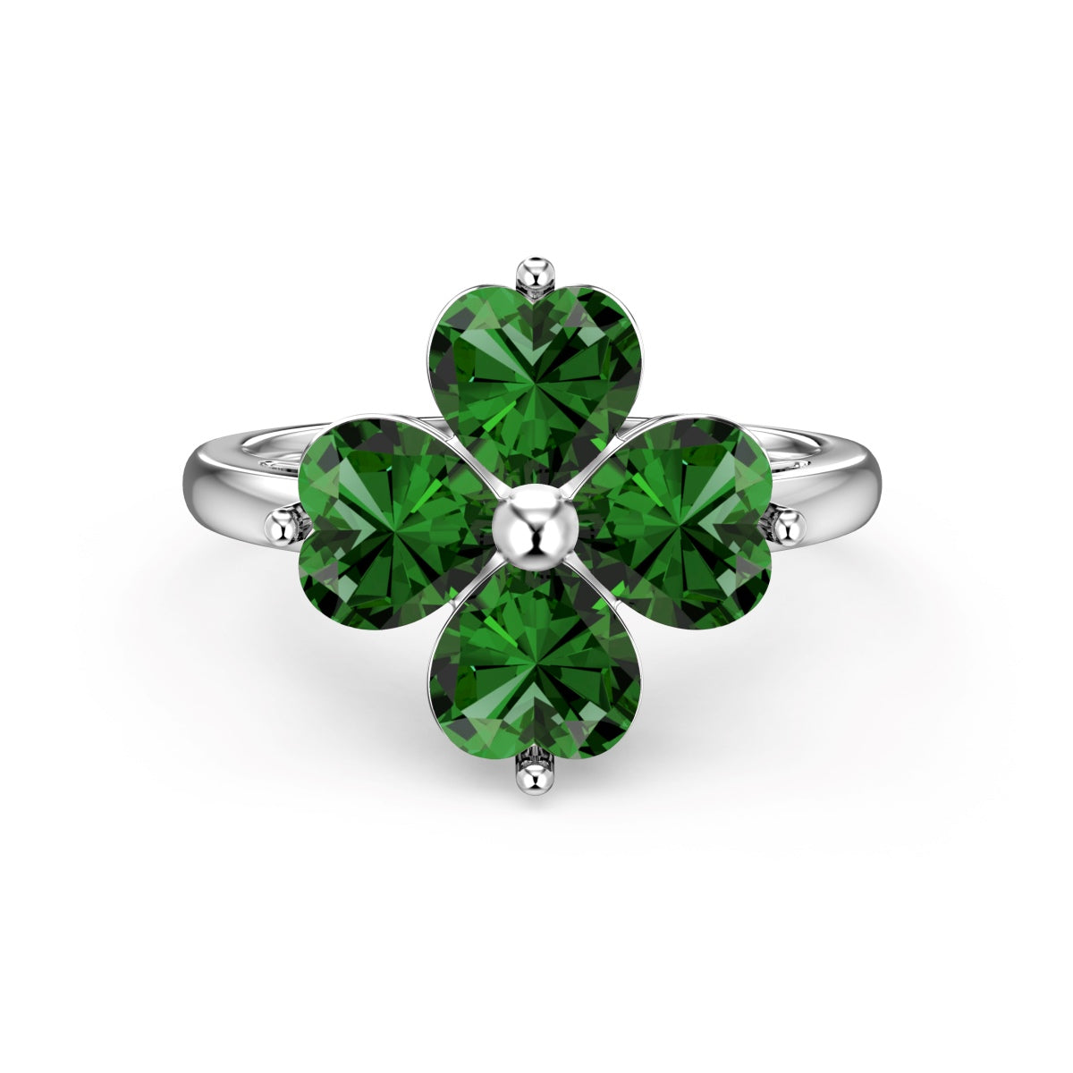 [OAK JURI]Heart-shaped Four-Leaf Clover Ball Ring