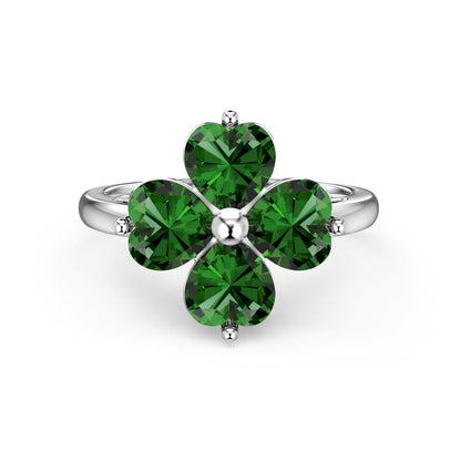 [OAK JURI]Heart-shaped Four-Leaf Clover Ball Ring