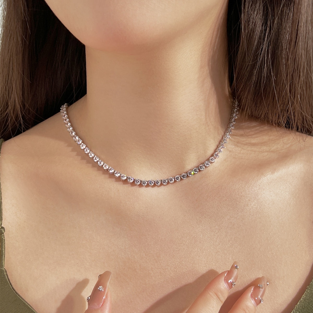 [OAK JURI]Ornate Heart Cut Tennis Necklace