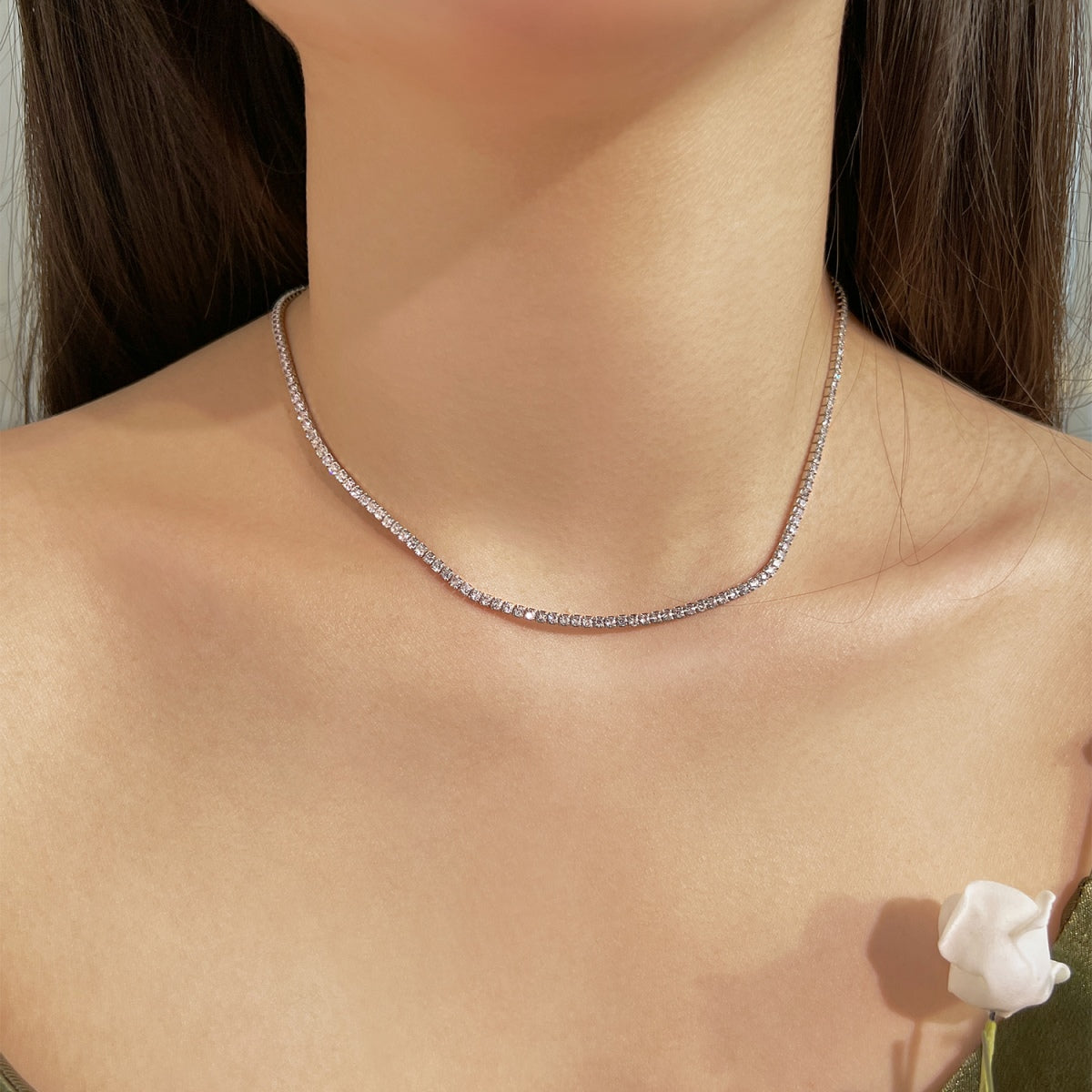 [OAK JURI]Delicate Round Shape Tennis Necklace