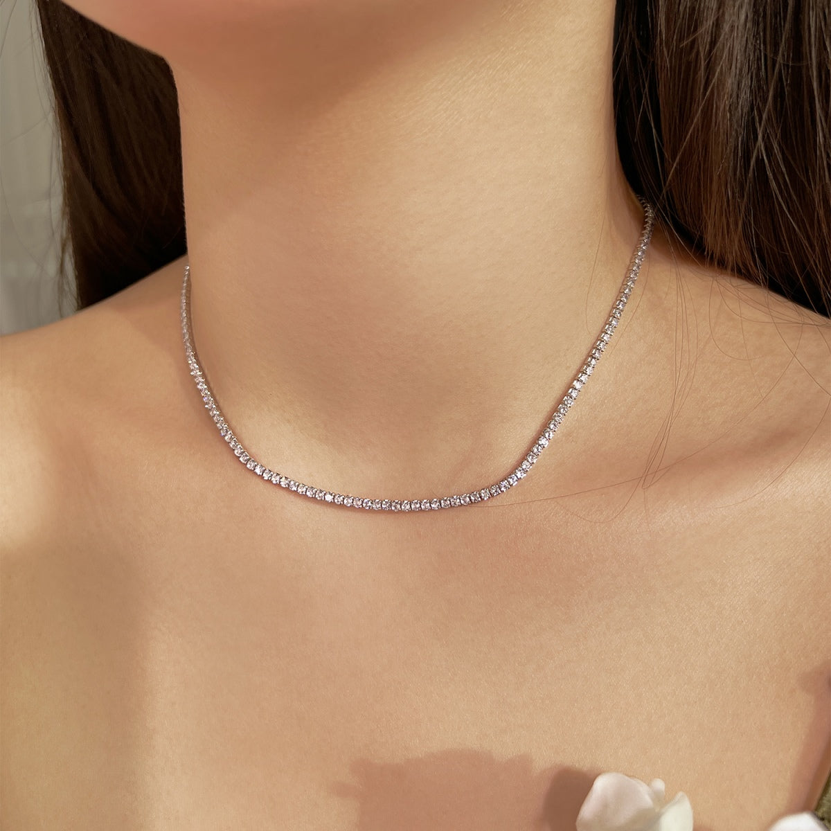 [OAK JURI]Delicate Round Shape Tennis Necklace
