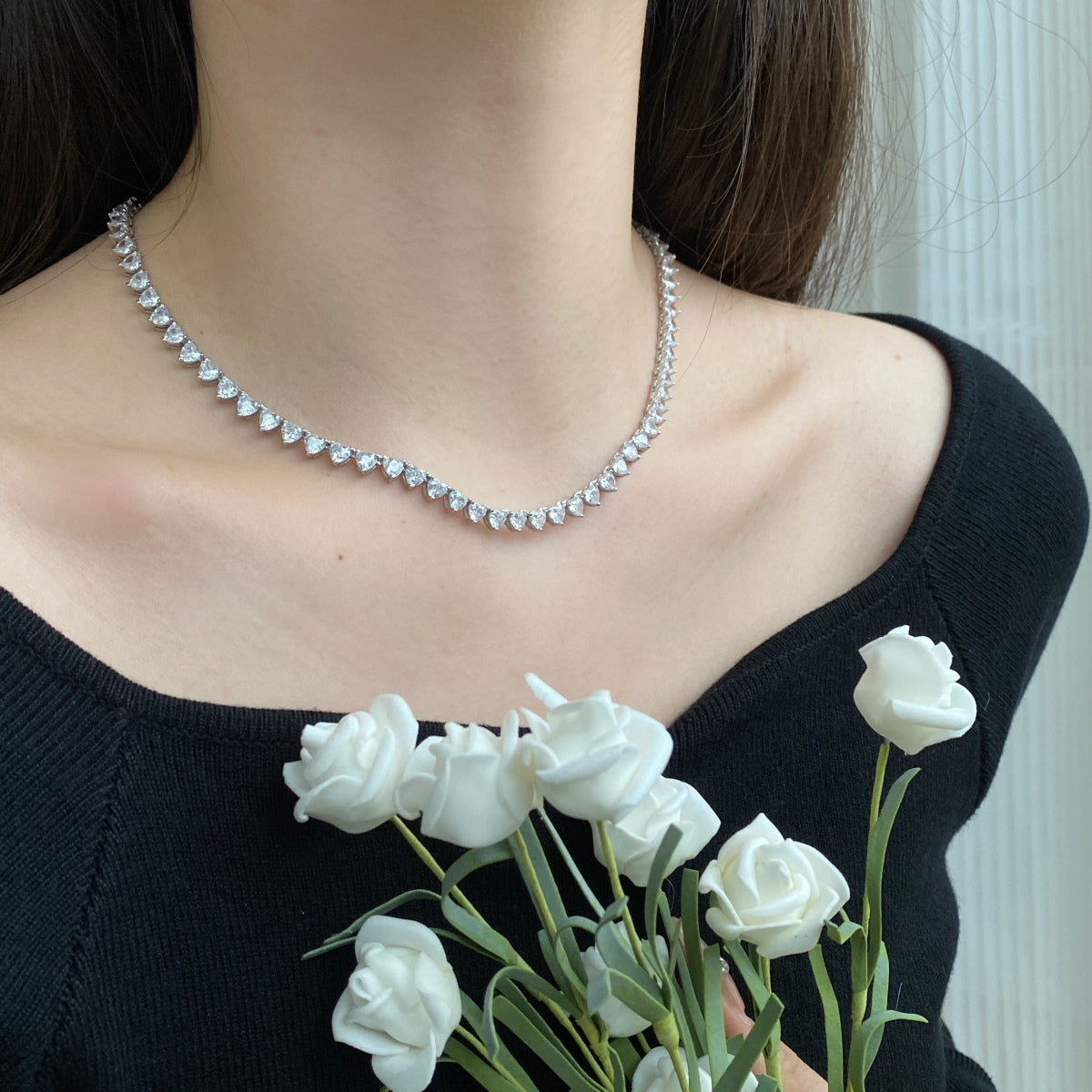 [OAK JURI]Ornate Heart Cut Tennis Necklace