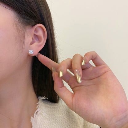 [OAK JURI]Classic Round Center Stone Stud Earrings
