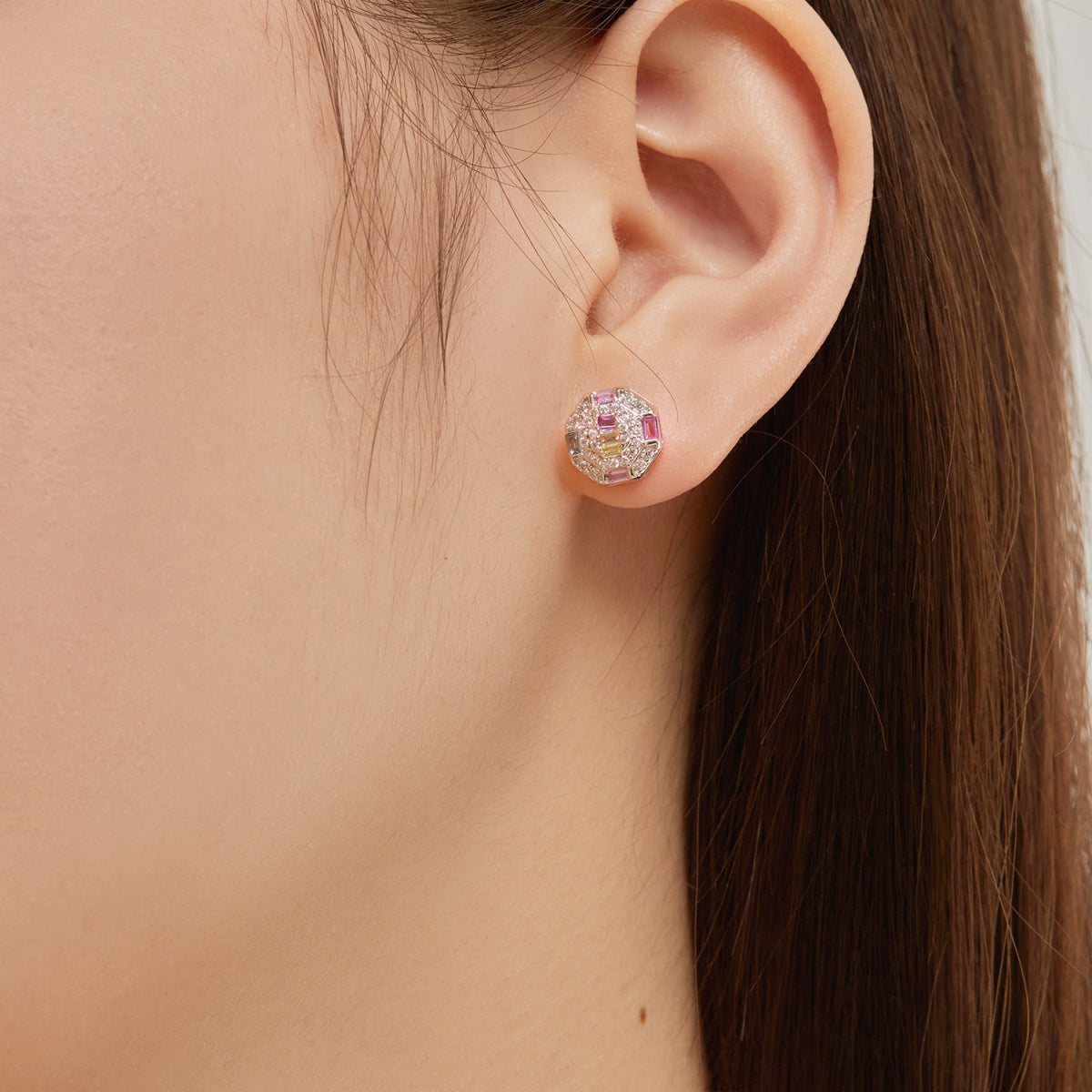 [OAK JURI]Ornate Colorful Octagon Shape Daily Earrings