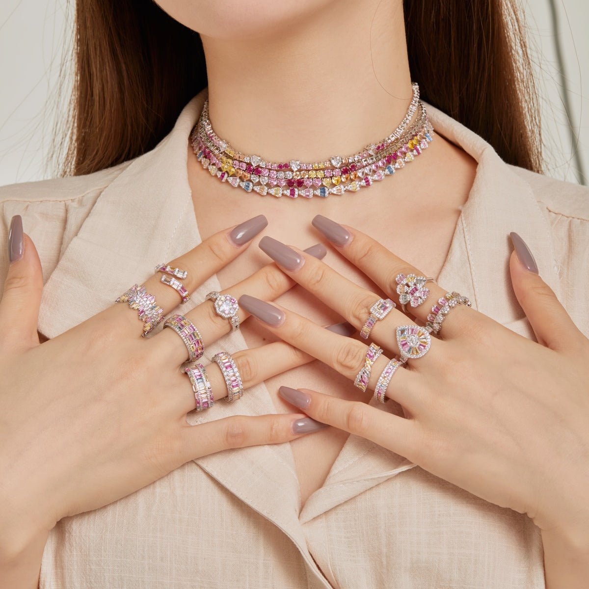 [OAK JURI]Delicate Colorful Rainbow Tennis Chain