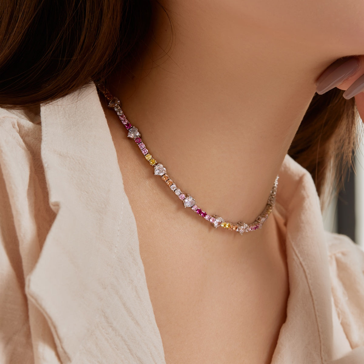 [OAK JURI]Delicate Colorful Rainbow Tennis Chain