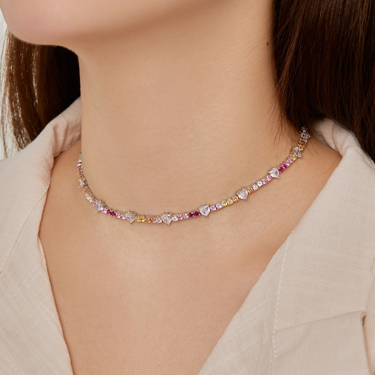 [OAK JURI]Delicate Colorful Rainbow Tennis Chain