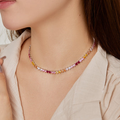 [OAK JURI]Sparkling Colorful Full Heart Tennis Necklace