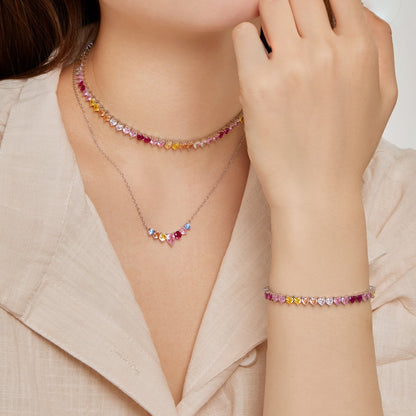 [OAK JURI]Sparkling Colorful Full Heart Tennis Necklace